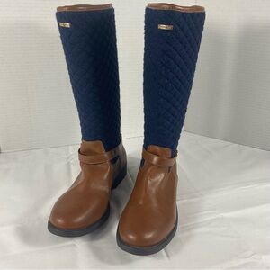 NAUTICA Jemima Riding Two Colorway Zipper Boot Girls' 5 Cognac/Navy Zip Buckle